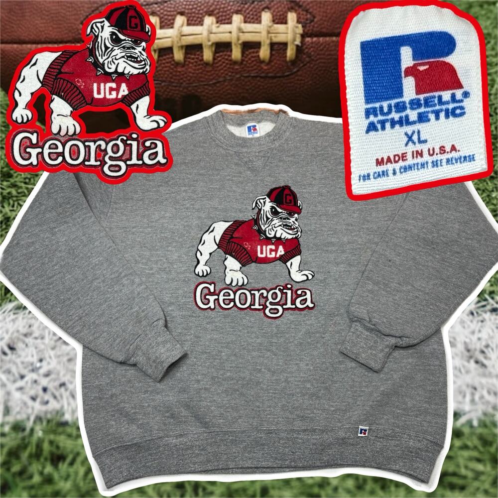 Vintage Georgia Bulldogs Russell Athletic Gray Sweater XL Made In USA